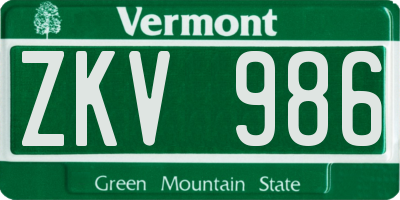 VT license plate ZKV986