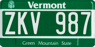 VT license plate ZKV987