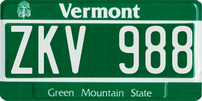 VT license plate ZKV988
