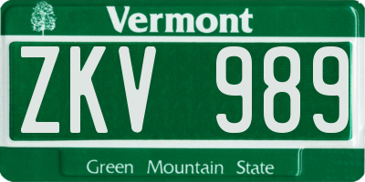 VT license plate ZKV989