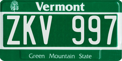 VT license plate ZKV997