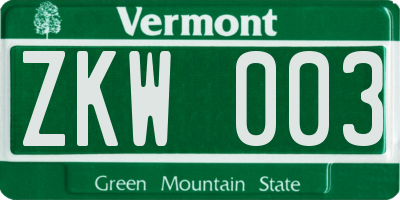 VT license plate ZKW003