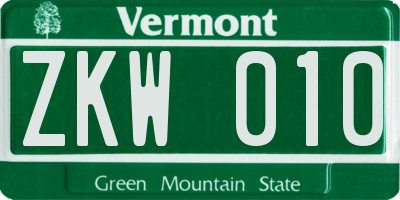 VT license plate ZKW010