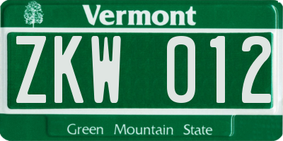 VT license plate ZKW012