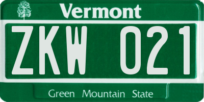VT license plate ZKW021