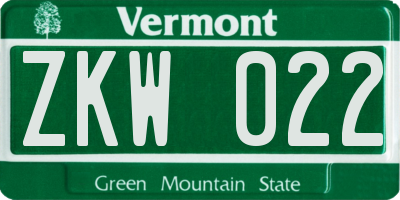 VT license plate ZKW022