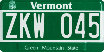 VT license plate ZKW045