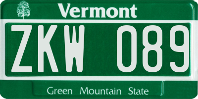 VT license plate ZKW089