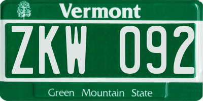 VT license plate ZKW092