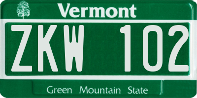 VT license plate ZKW102