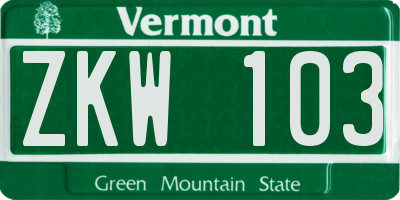 VT license plate ZKW103