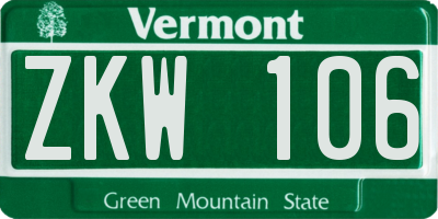 VT license plate ZKW106