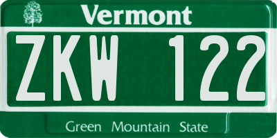 VT license plate ZKW122