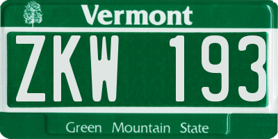 VT license plate ZKW193