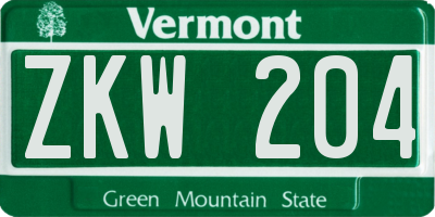 VT license plate ZKW204