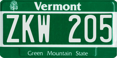 VT license plate ZKW205