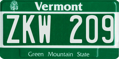 VT license plate ZKW209