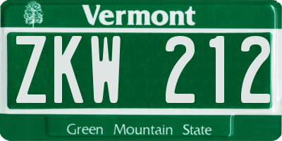 VT license plate ZKW212