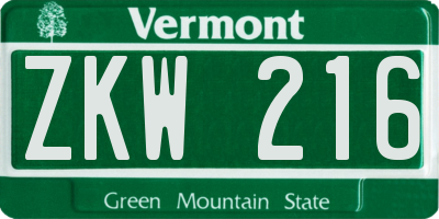 VT license plate ZKW216