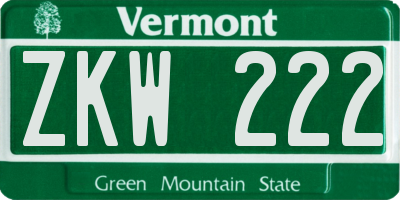 VT license plate ZKW222
