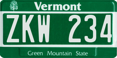 VT license plate ZKW234