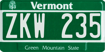 VT license plate ZKW235