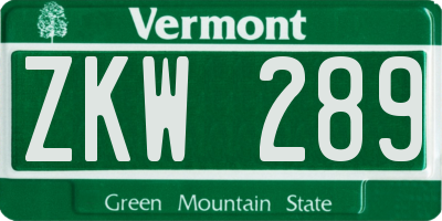 VT license plate ZKW289