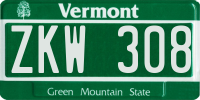 VT license plate ZKW308