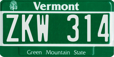 VT license plate ZKW314