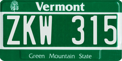 VT license plate ZKW315