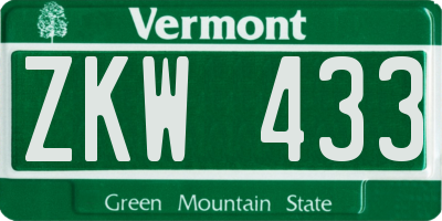 VT license plate ZKW433