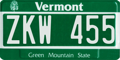 VT license plate ZKW455