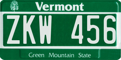 VT license plate ZKW456