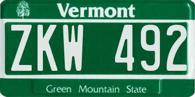VT license plate ZKW492