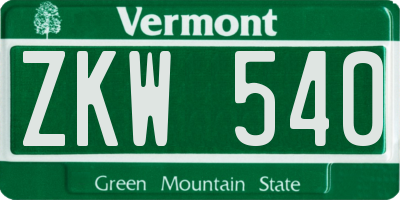 VT license plate ZKW540