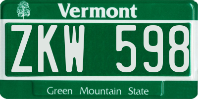 VT license plate ZKW598