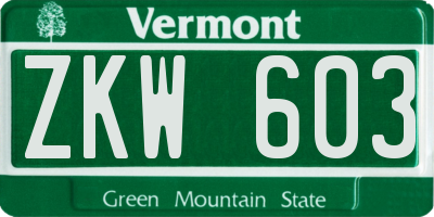VT license plate ZKW603