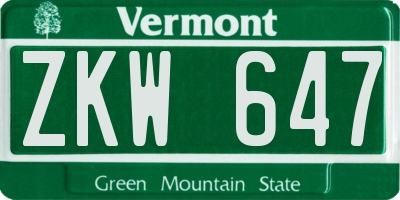 VT license plate ZKW647