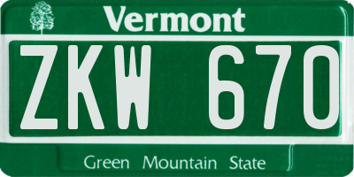 VT license plate ZKW670