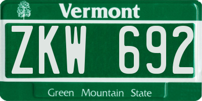 VT license plate ZKW692