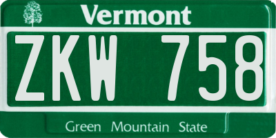 VT license plate ZKW758
