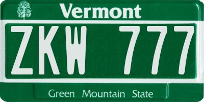VT license plate ZKW777