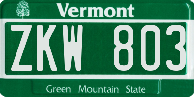 VT license plate ZKW803