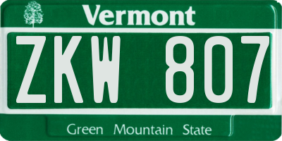 VT license plate ZKW807