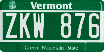 VT license plate ZKW876
