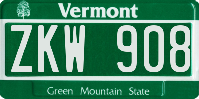 VT license plate ZKW908