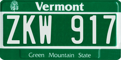 VT license plate ZKW917