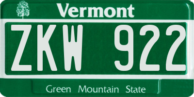 VT license plate ZKW922