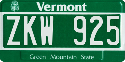 VT license plate ZKW925