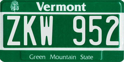 VT license plate ZKW952